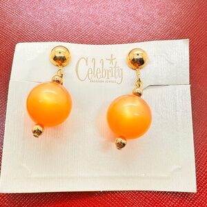 Vintage Celebrity Orange Dangling Clip-on Earrings